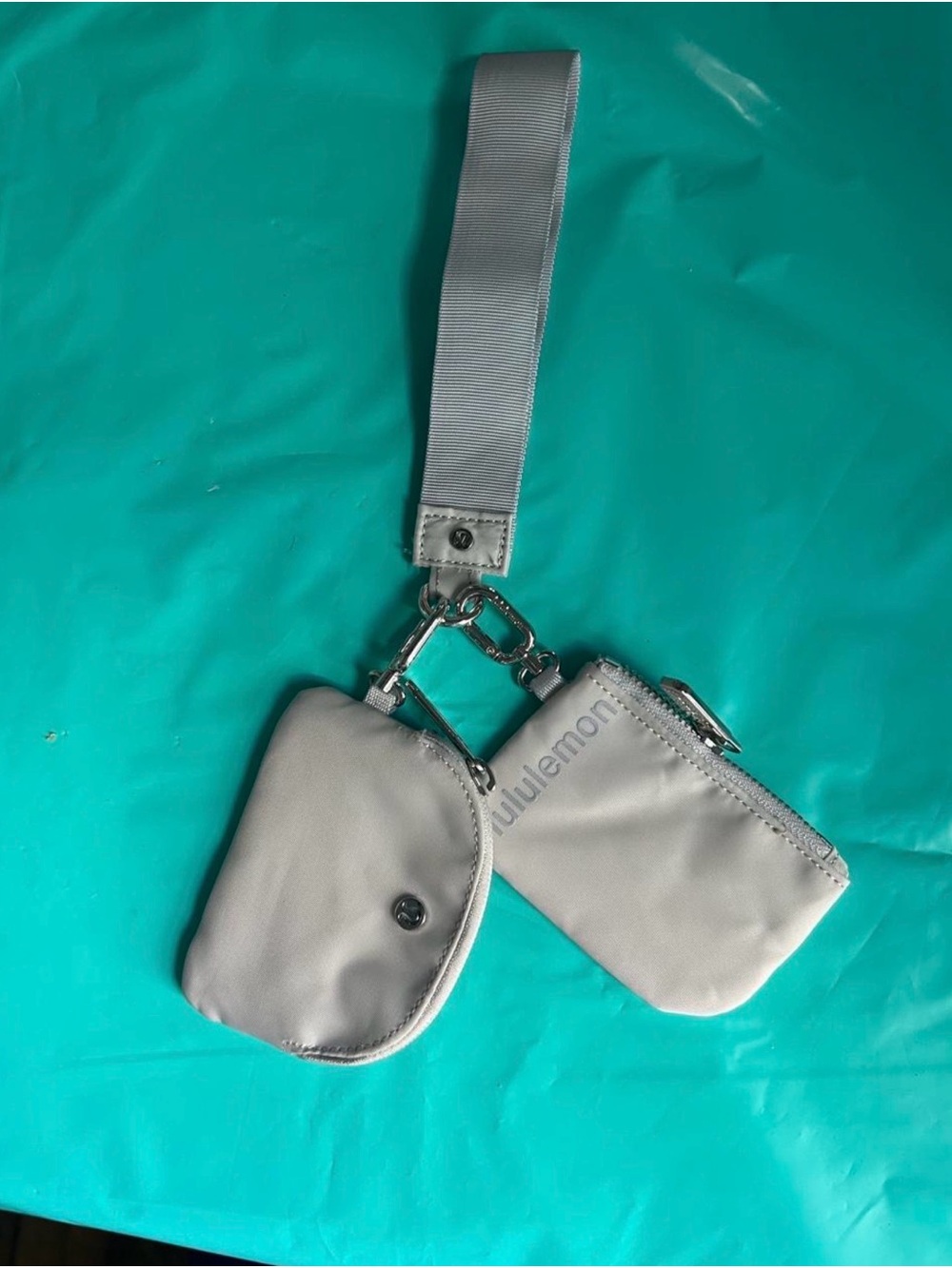 lululemon athletica Light Gray Leather Wristlet Duo with Strap
